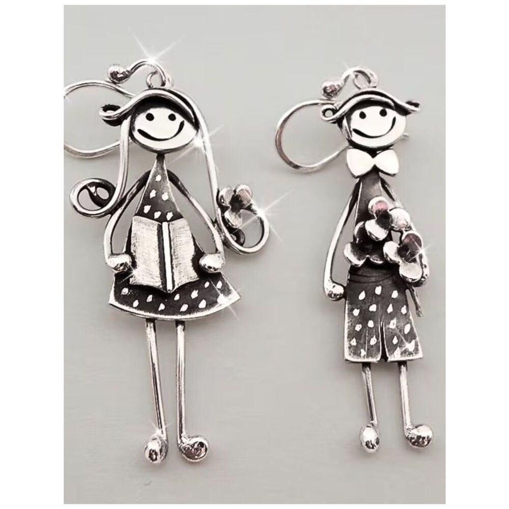 Earrings Boy & Girl Bringing Flower/Card to Mom Pendant Earrings w/French Hook